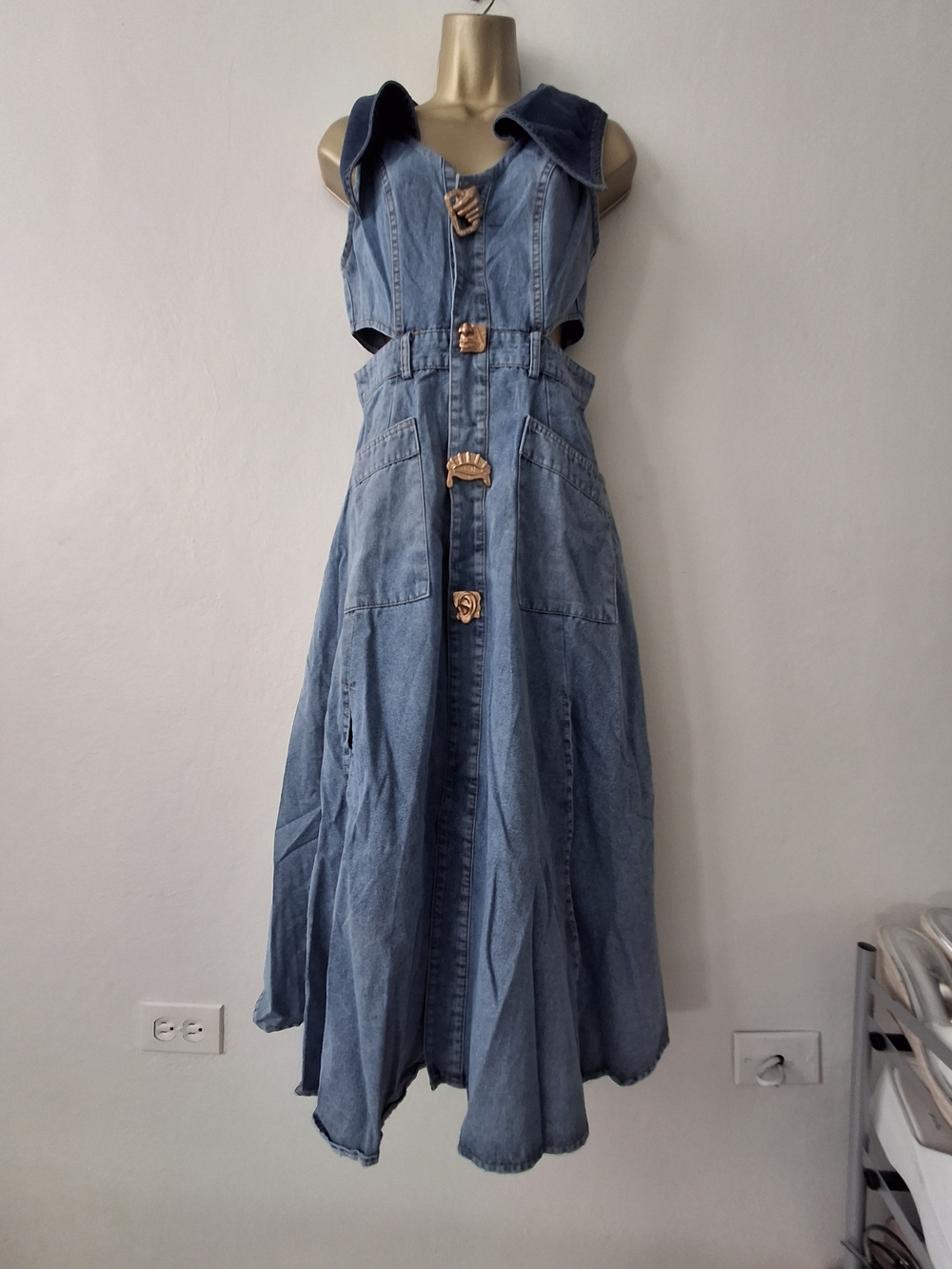 Women's Light Blue Denim Maxi Jumpsuit Dress